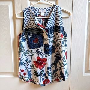 Loft white, blue, red and green floral sleeveless blouse